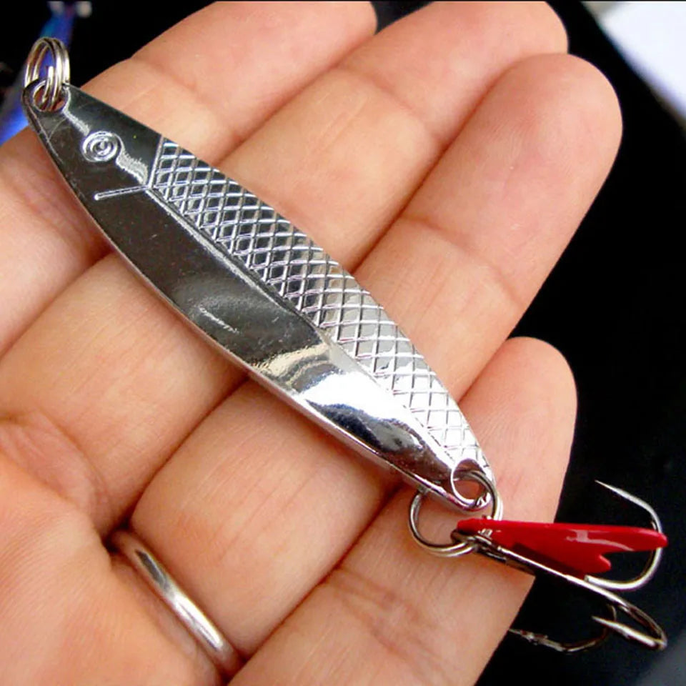 Metal Spinner Spoon Lure 6cm 10g — Sequin Hard Bait with Treble Hook (2pcs)