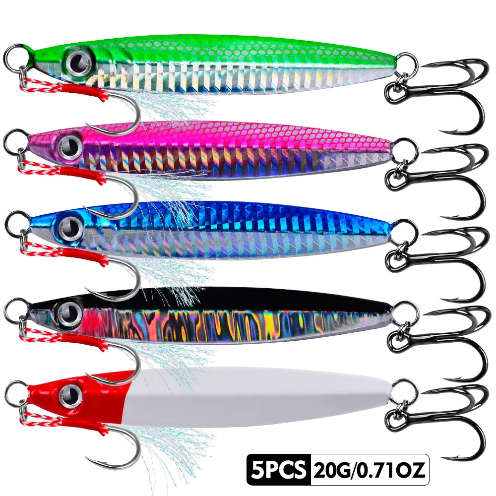 PROBEROS 3D Eye Metal Jig Lure Set 5pcs — 10g to 60g Saltwater & Shore Casting