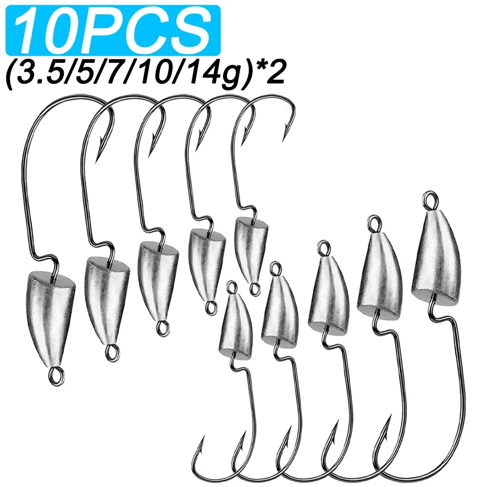 Metal Jig Head 10pcs — 3.5/5/7/10/20g for Soft Lure Texas Rig