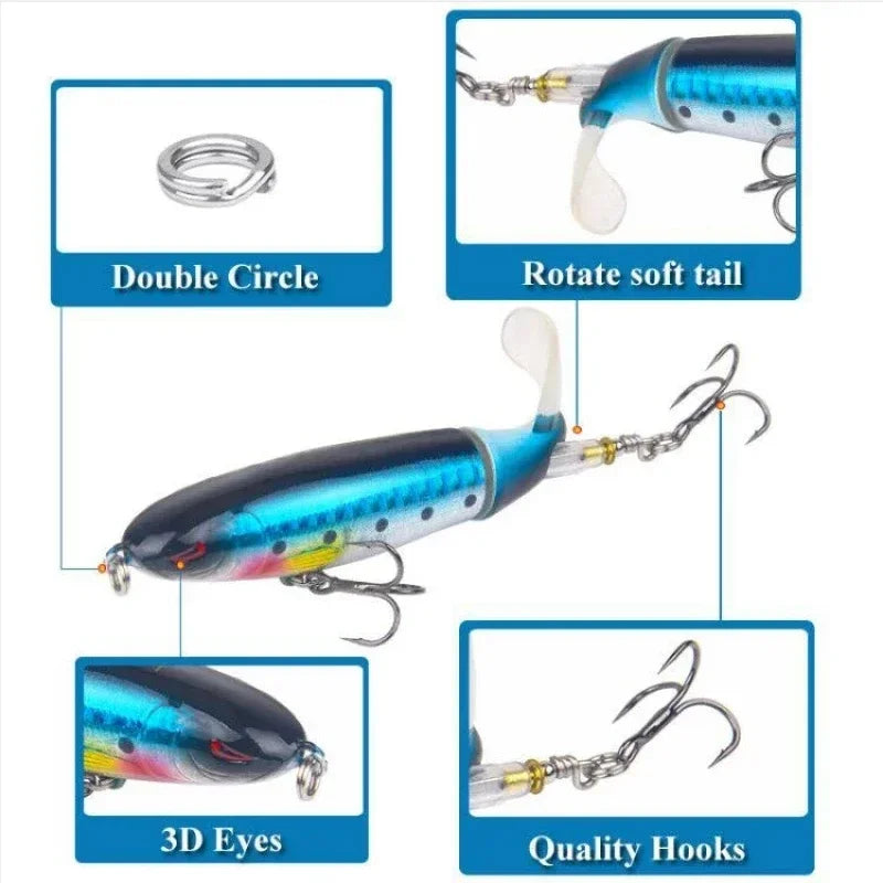 Topwater Popper Lure Set 11cm 14g — Rotating Wobbler Hard Bait 5 or 10pcs