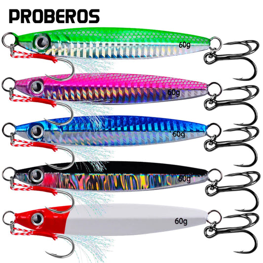 PROBEROS 3D Eye Metal Jig Lure Set 5pcs — 10g to 60g Saltwater & Shore Casting