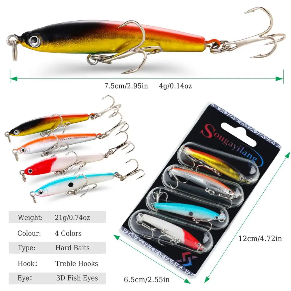 Sougayilang Sea & Carp Wobbler Set 4pcs — Hard Bait Fishing Lures