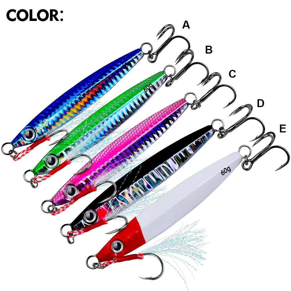 PROBEROS 3D Eye Metal Jig Lure Set 5pcs — 10g to 60g Saltwater & Shore Casting
