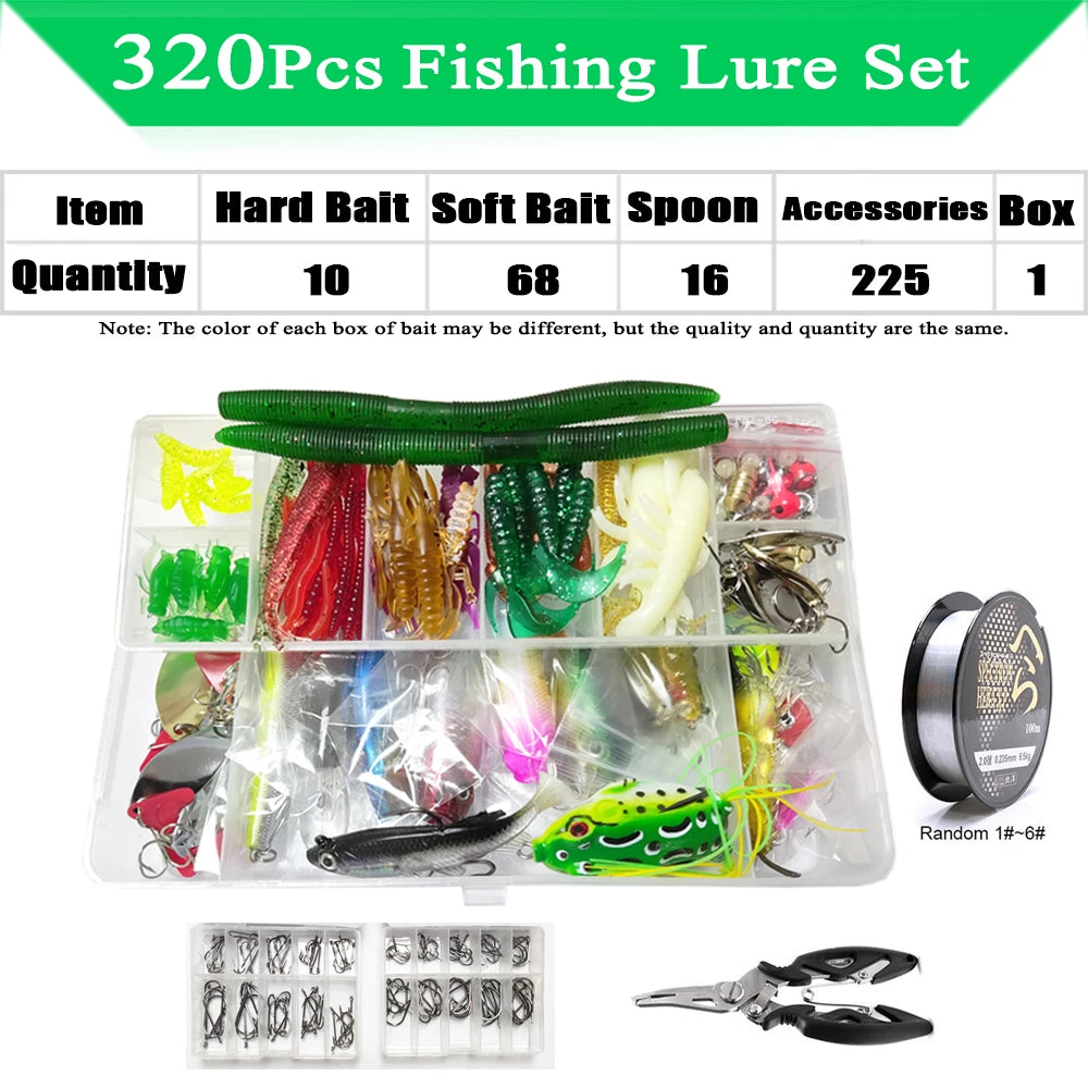 320-Piece Fishing Lure Kit — Hard & Soft Baits, Jigs, Spoons & Tackle Box