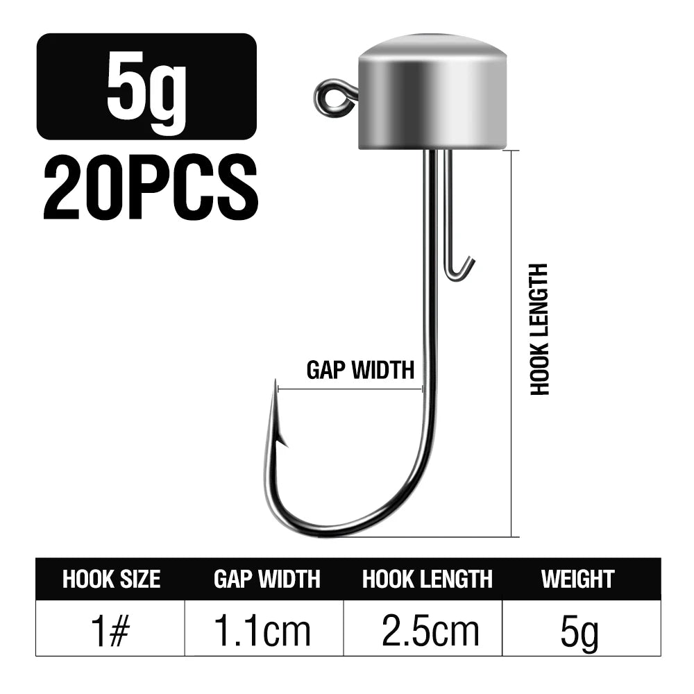 Ned Rig Jig Head 20pcs — 2.5/5/7/14g Mushroom Head for Soft Lures