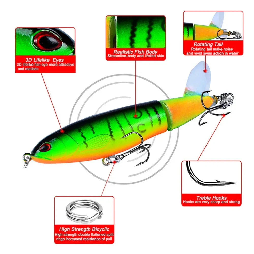 Topwater Pencil Popper Lure 10–14cm — Rotating Tail Hard Bait