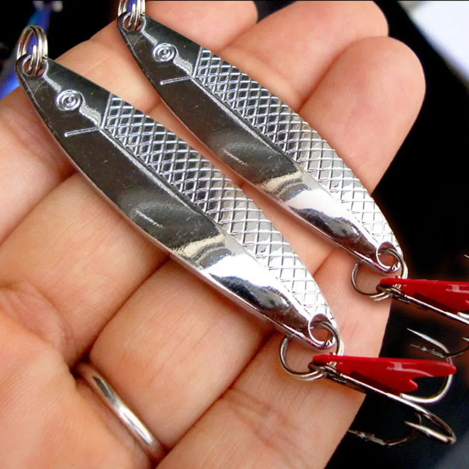 Metal Spinner Spoon Lure 6cm 10g — Sequin Hard Bait with Treble Hook (2pcs)