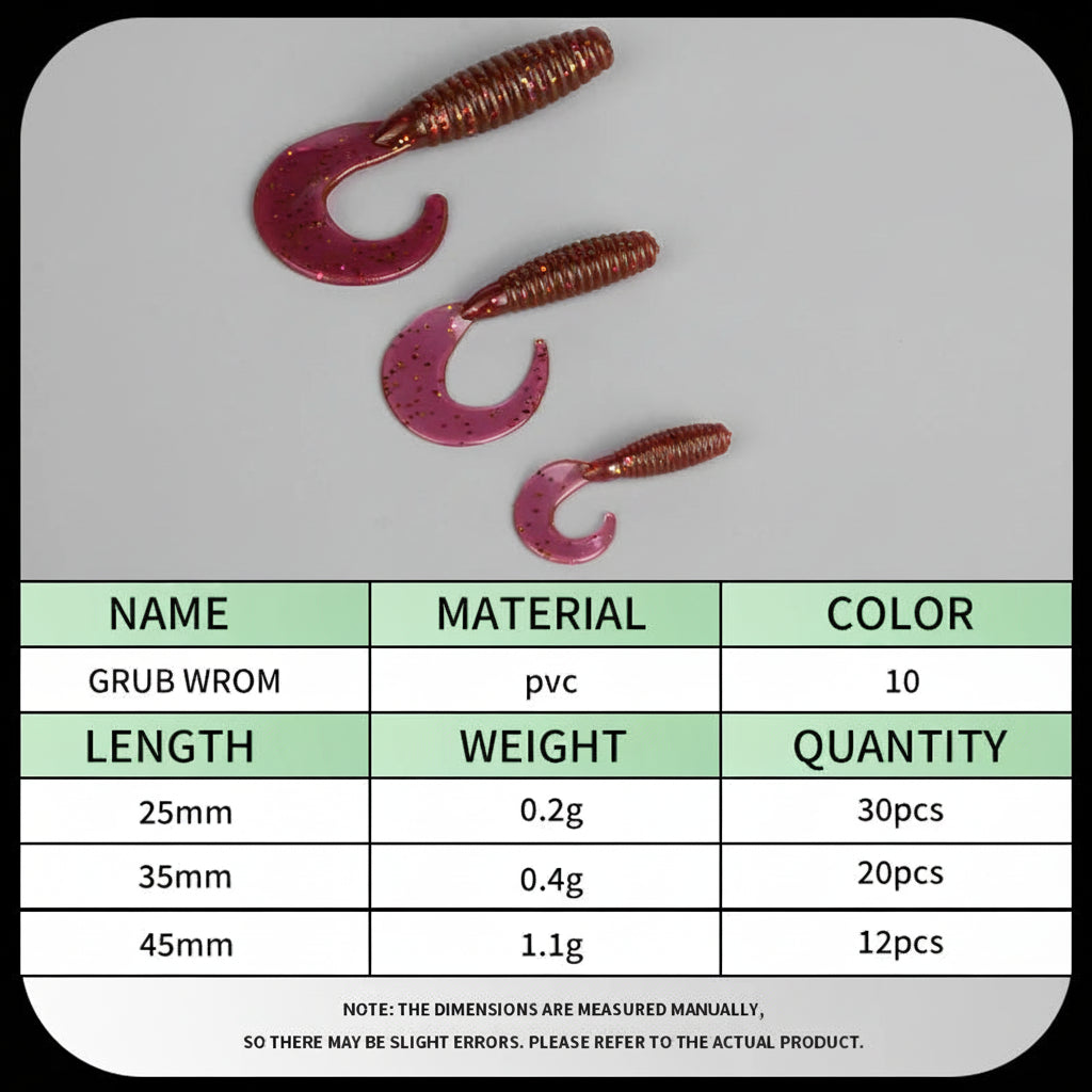 Angry Spin Silicone Worm — 25/35/45mm Grub Lure for Bass & Perch