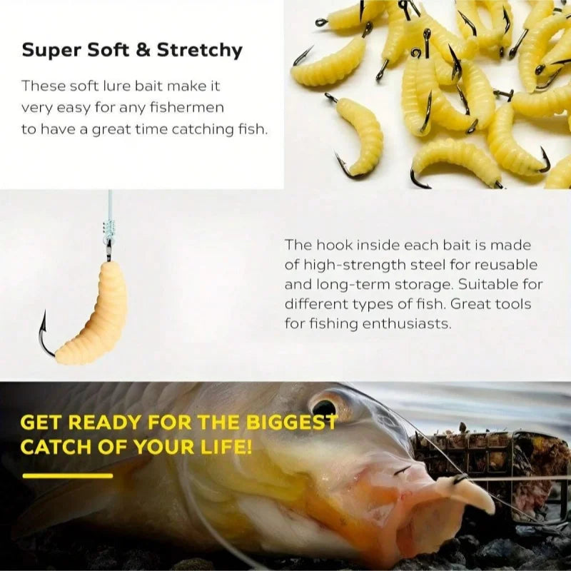 Rubber Maggot Bait Set — Versatile Soft Lures for Bass, Trout & Crappie