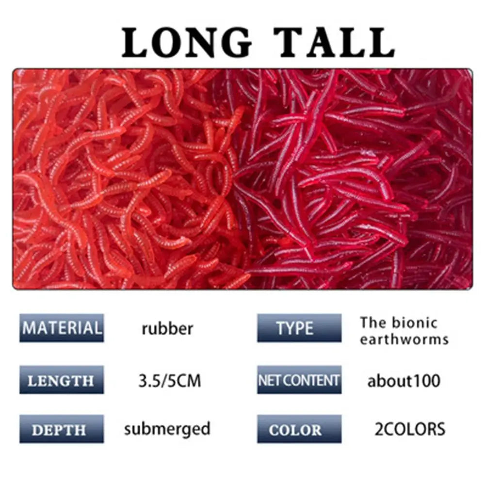 Bloodworm Soft Lure 100pcs — Rubber Earthworm Bait for Bass & Bream