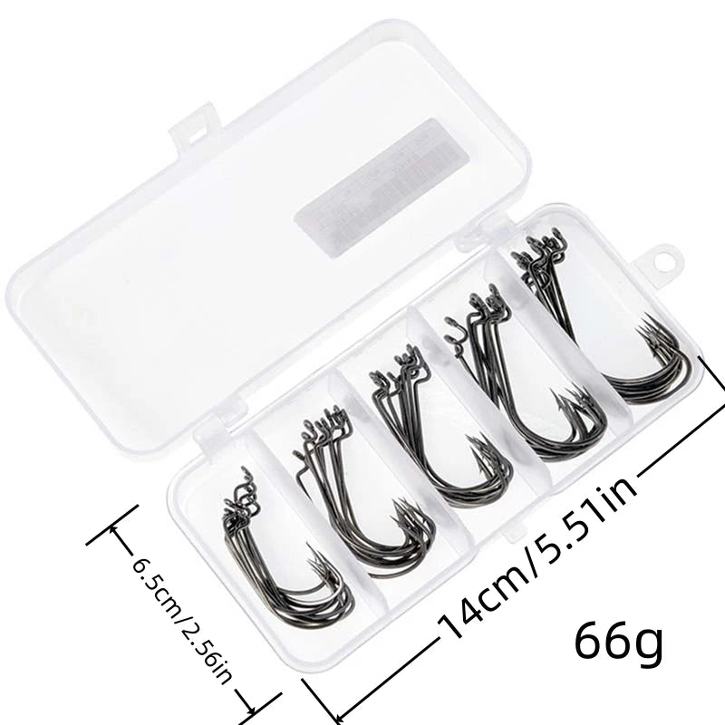 Fishing Hook Set 50pcs — High Carbon Steel Wide Gap Offset Hooks