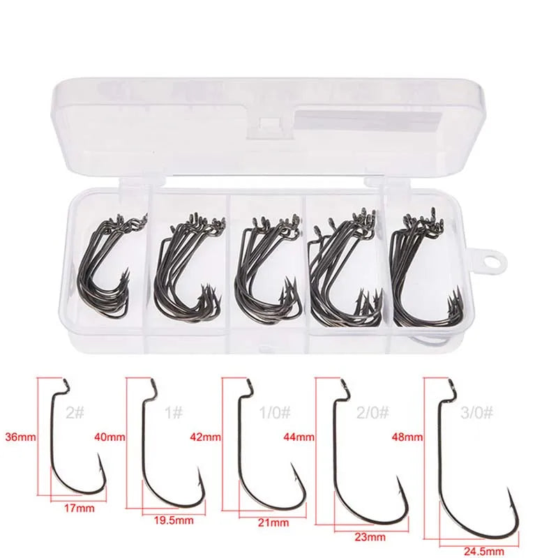 Fishing Hook Set 50pcs — High Carbon Steel Wide Gap Offset Hooks