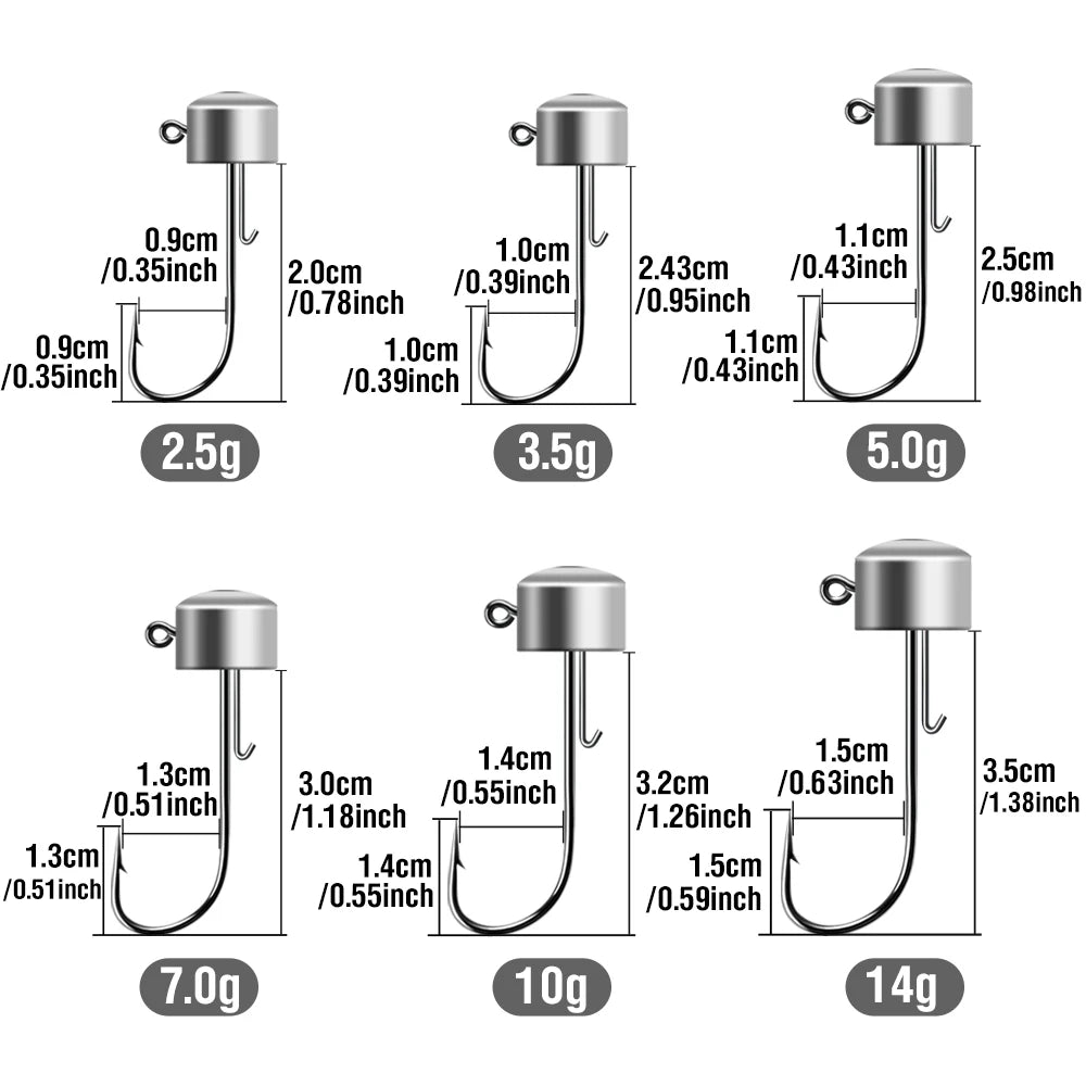Ned Rig Jig Head 20pcs — 2.5/5/7/14g Mushroom Head for Soft Lures