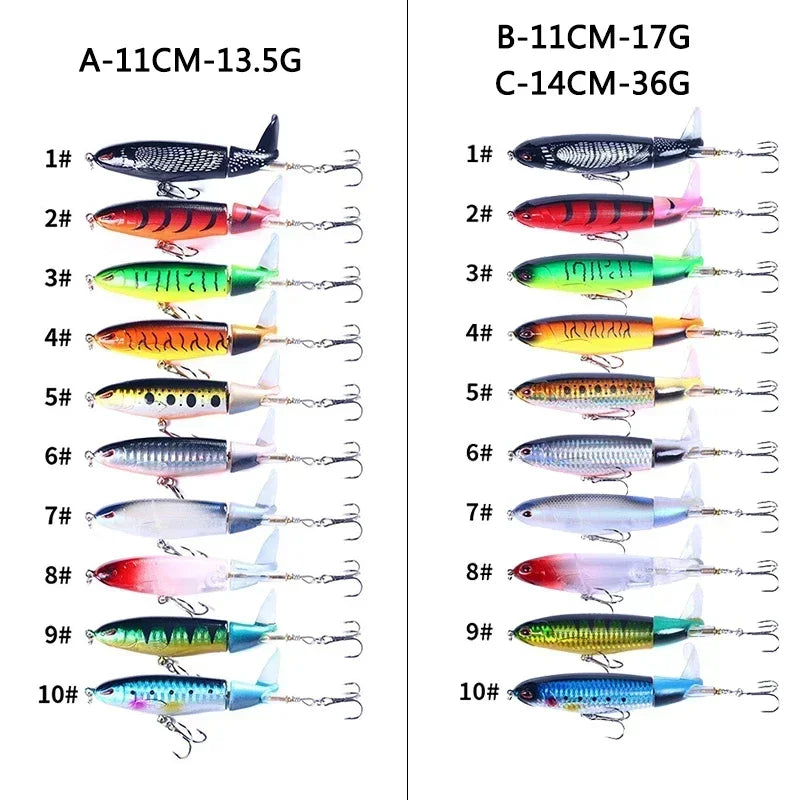 Topwater Popper Lure Set 11cm 14g — Rotating Wobbler Hard Bait 5 or 10pcs