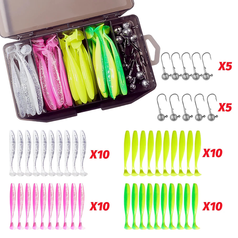 Metal Jig Bait 50pcs — 5.5/7/10cm Soft Lure Jigging Head Box Set