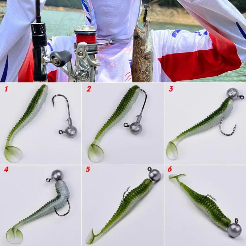 Soft Silicone Fishing Lure Kit — Worms, Craws & Jig Heads Set (15–50pcs)