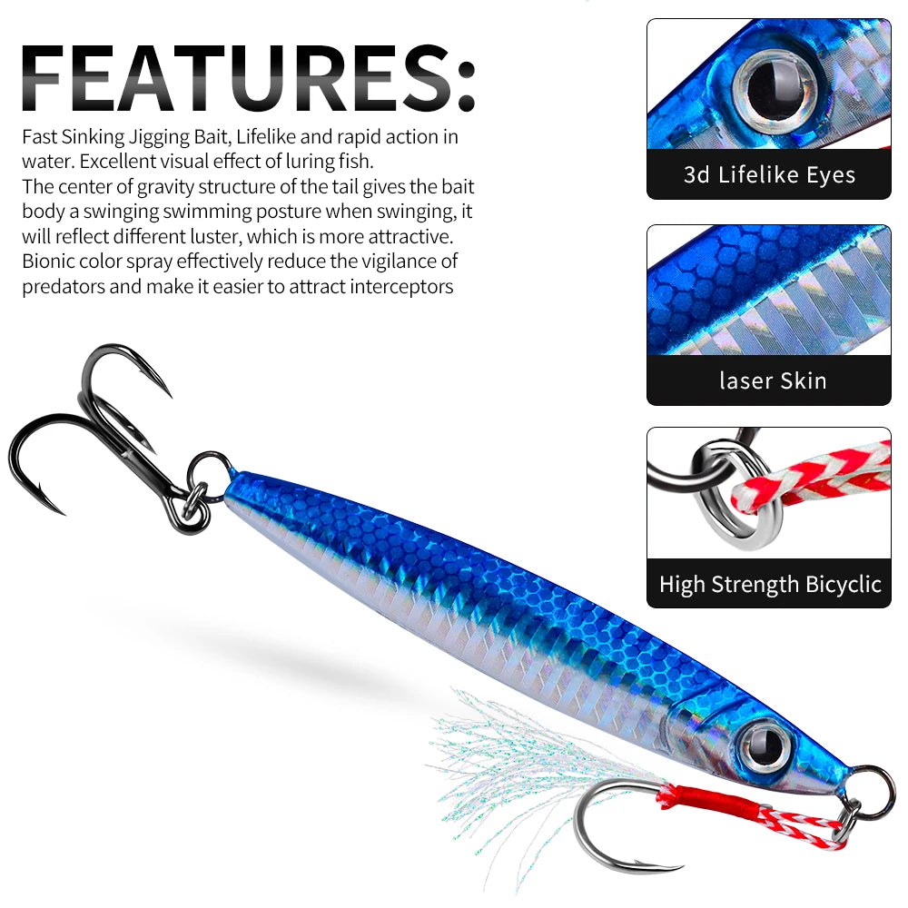 PROBEROS 3D Eye Metal Jig Lure Set 5pcs — 10g to 60g Saltwater & Shore Casting