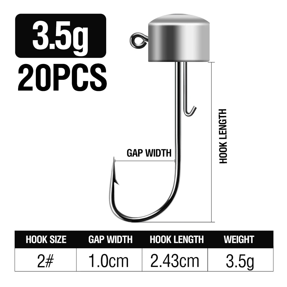 Ned Rig Jig Head 20pcs — 2.5/5/7/14g Mushroom Head for Soft Lures