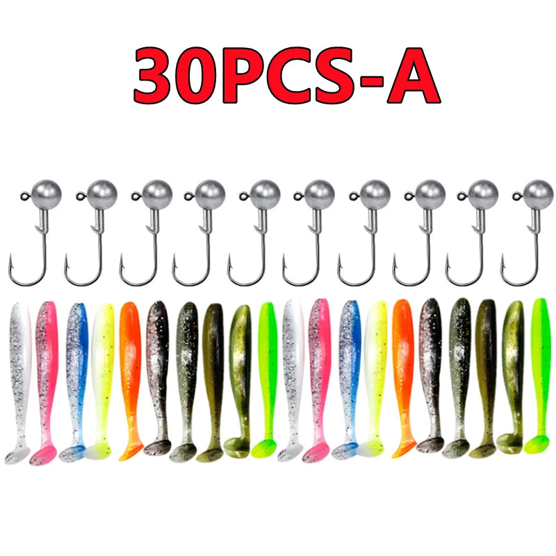 Soft Silicone Fishing Lure Kit — Worms, Craws & Jig Heads Set (15–50pcs)