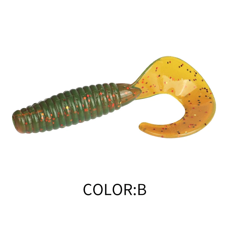 Angry Spin Silicone Worm — 25/35/45mm Grub Lure for Bass & Perch