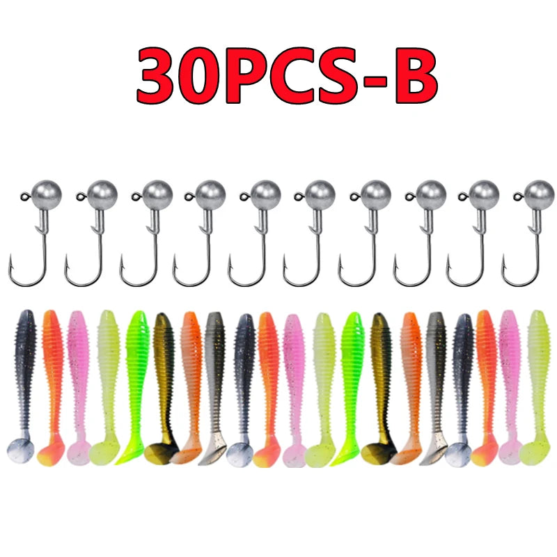 Soft Silicone Fishing Lure Kit — Worms, Craws & Jig Heads Set (15–50pcs)