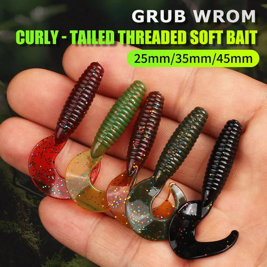 Angry Spin Silicone Worm — 25/35/45mm Grub Lure for Bass & Perch