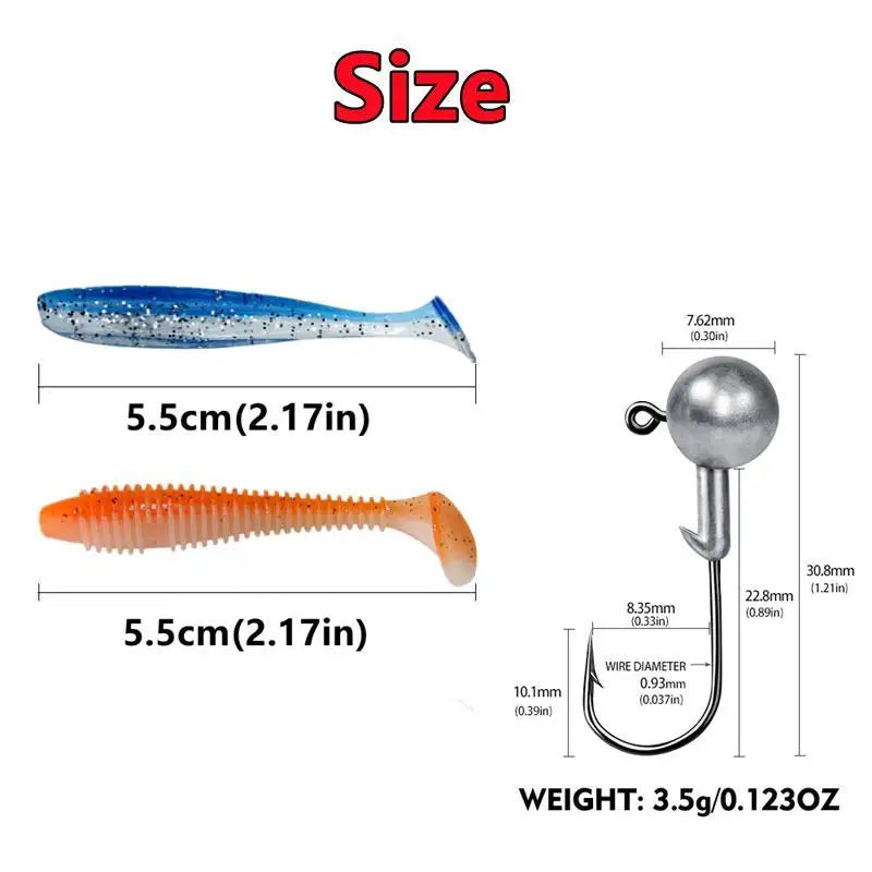 Soft Silicone Fishing Lure Kit — Worms, Craws & Jig Heads Set (15–50pcs)