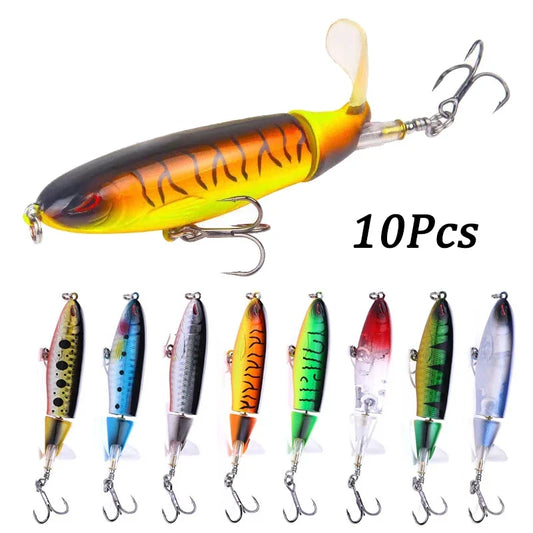 Topwater Popper Lure Set 11cm 14g — Rotating Wobbler Hard Bait 5 or 10pcs