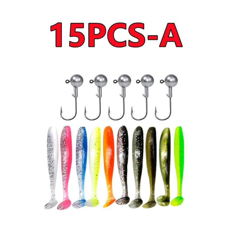 Soft Silicone Fishing Lure Kit — Worms, Craws & Jig Heads Set (15–50pcs)