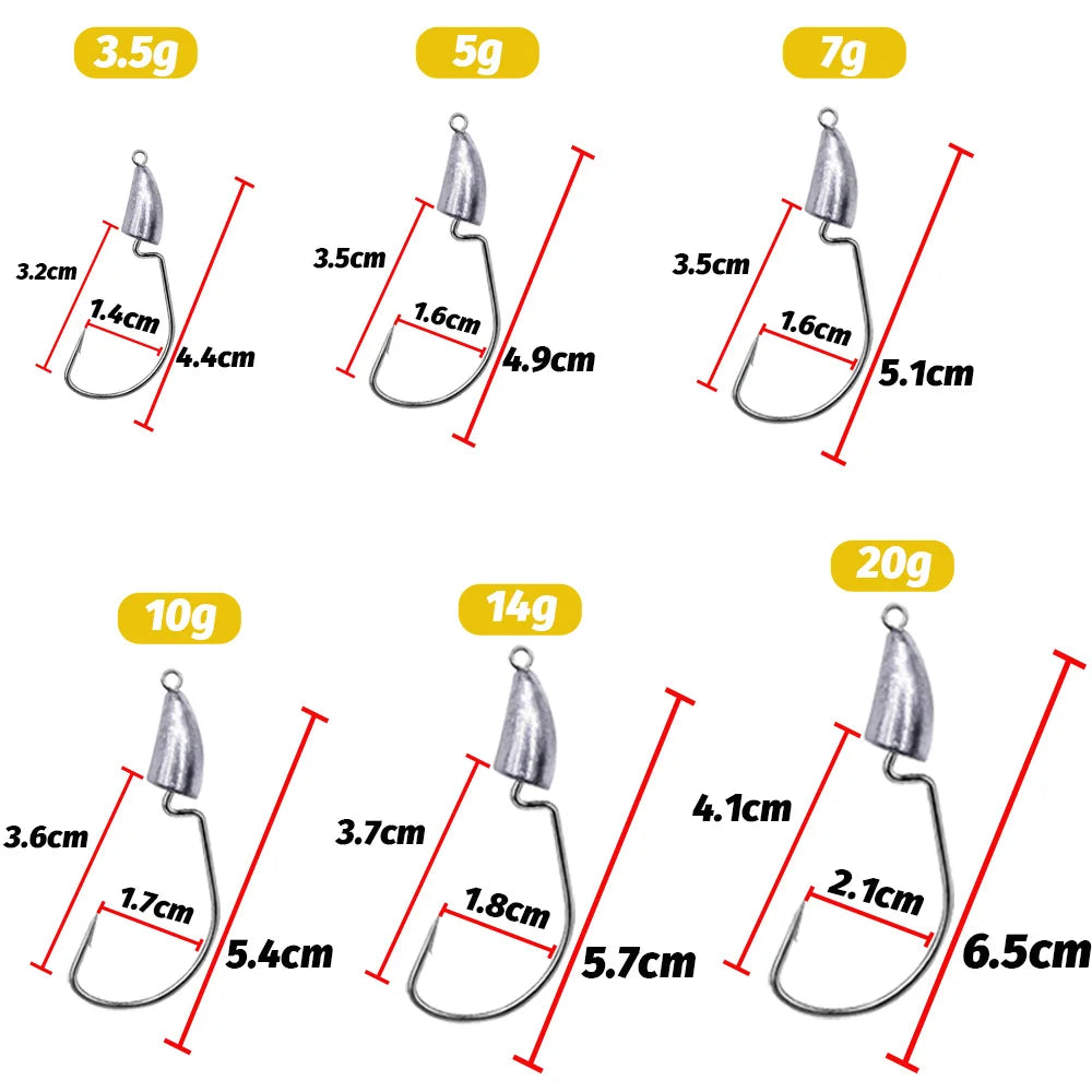 Metal Jig Head 10pcs — 3.5/5/7/10/20g for Soft Lure Texas Rig