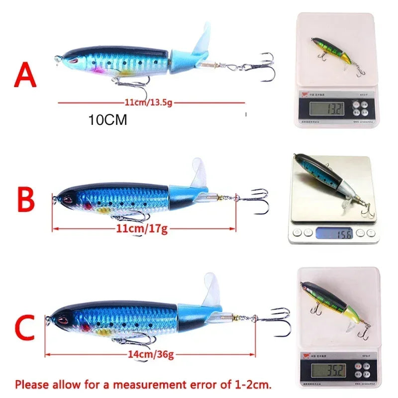 Topwater Popper Lure Set 11cm 14g — Rotating Wobbler Hard Bait 5 or 10pcs